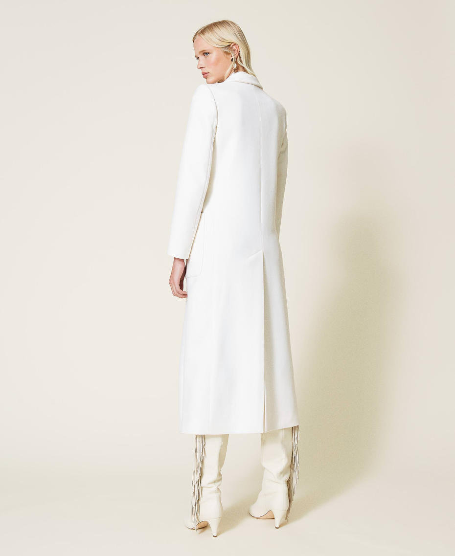 Manteau long en drap de laine mélangée Blanc Neige Femme 212TP2181-04
