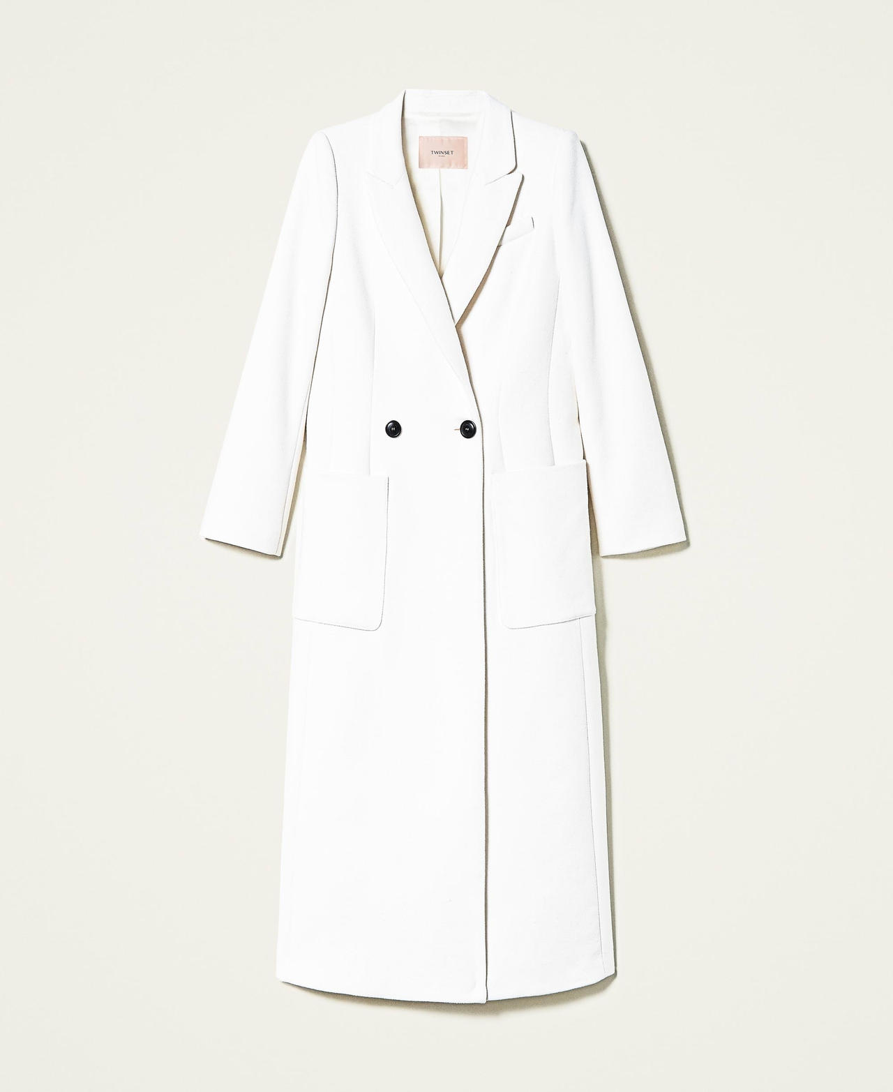 Langer Mantel aus Tuch aus Wollmischung Weiß Schnee Frau 212TP2181-0S