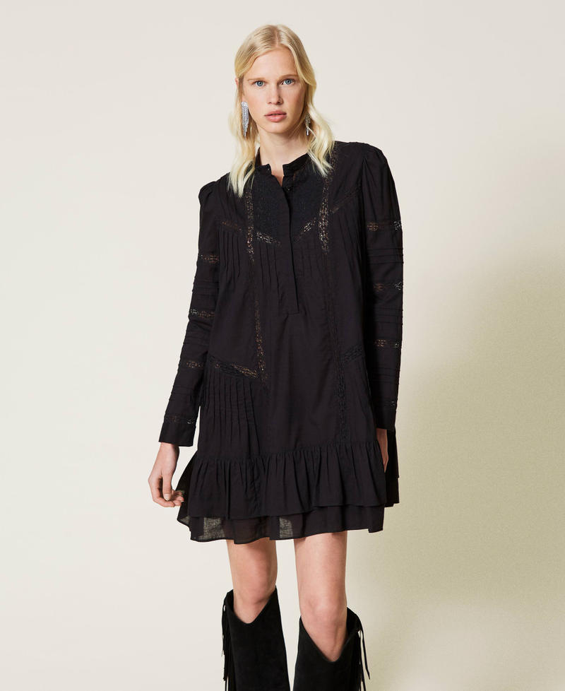 Muslin dress with embroidery Black Woman 212TP2190-02