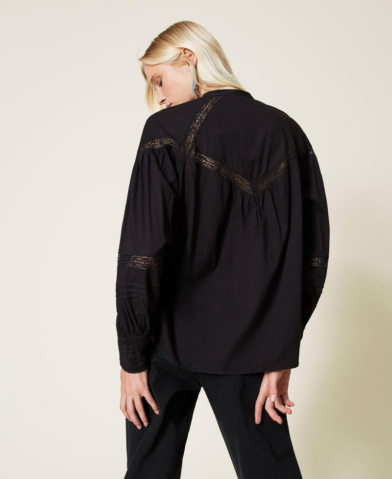 Muslin shirt with embroidery Black Woman 212TP2191-04