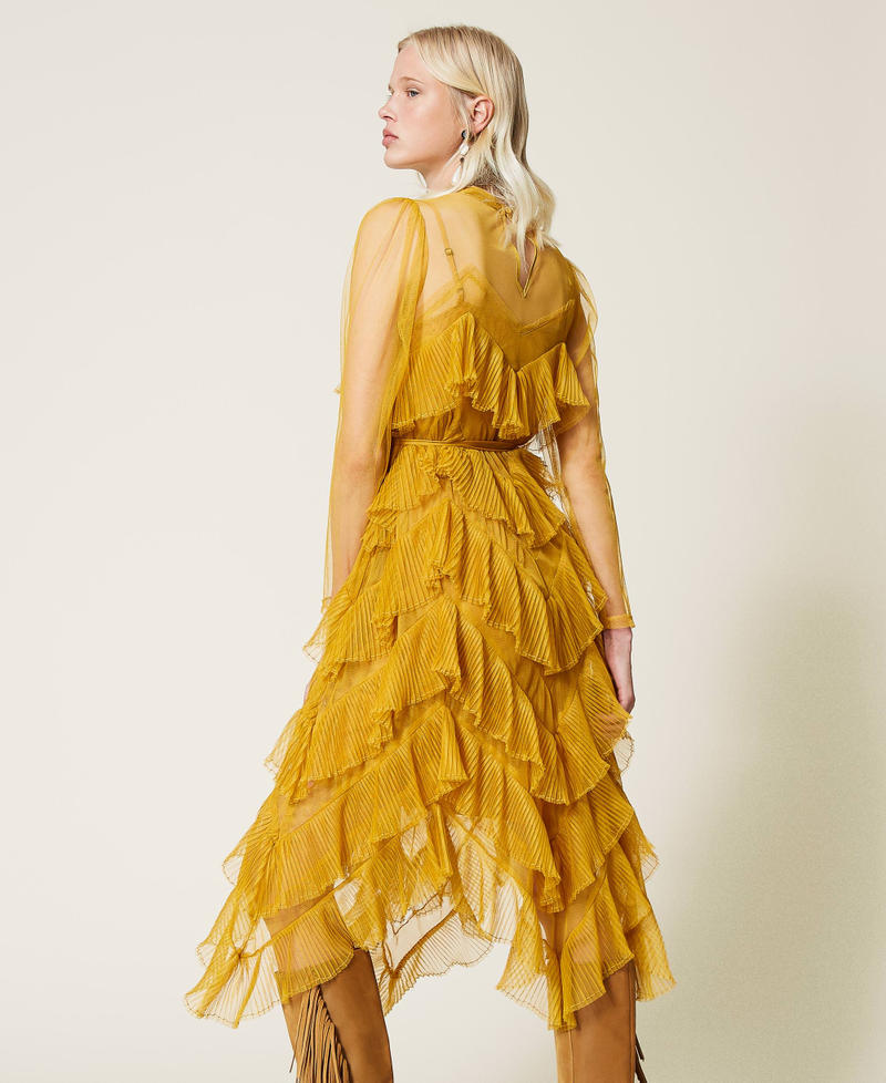 Pleated flounce tulle dress Saffron Yellow Woman 212TP2200-02