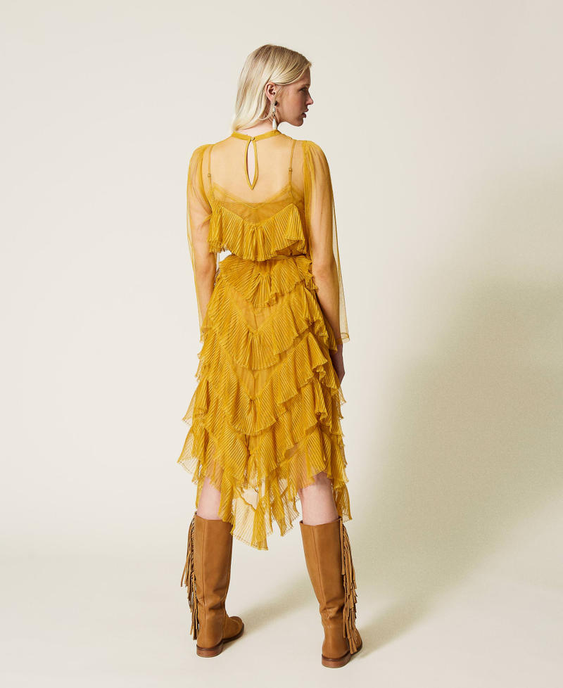 Pleated flounce tulle dress Saffron Yellow Woman 212TP2200-03