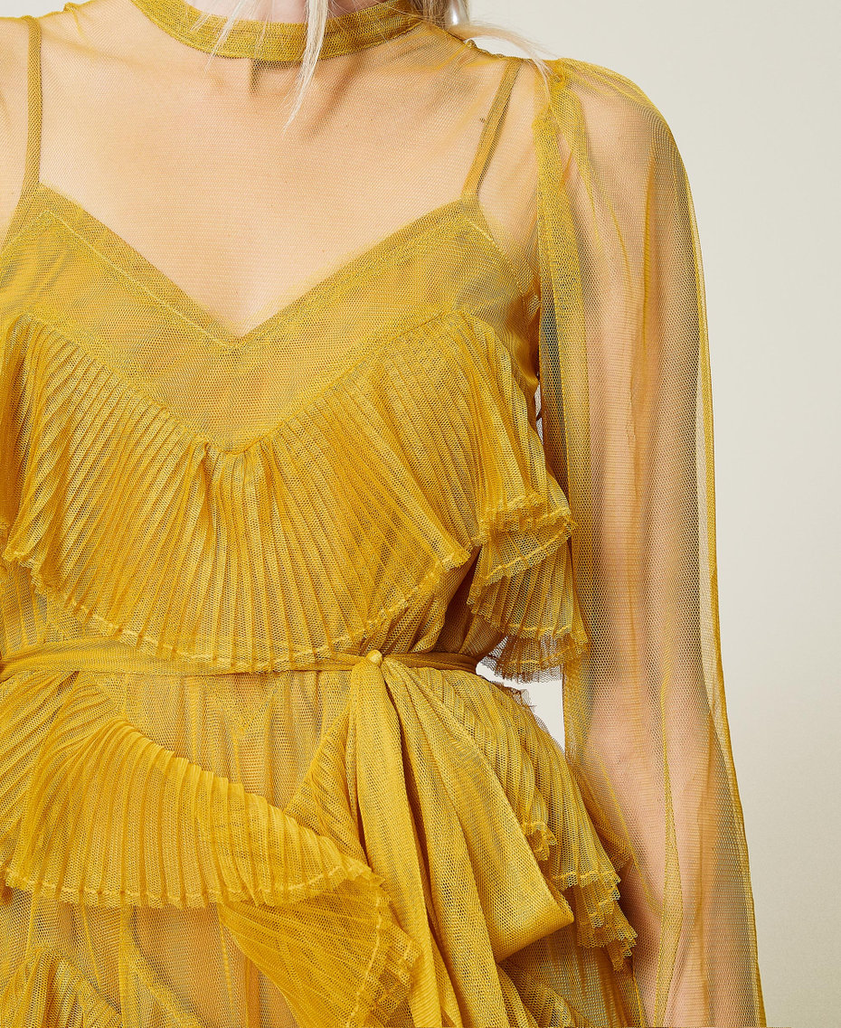 Kleid aus Tüll mit plissierten Volants Safrangelb Frau 212TP2200-05