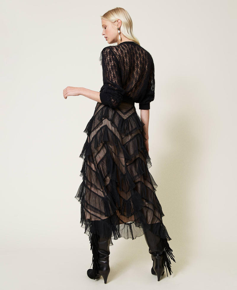 Длинная юбка из тюля с плиссированными оборками Черный женщина 212TP2204-03