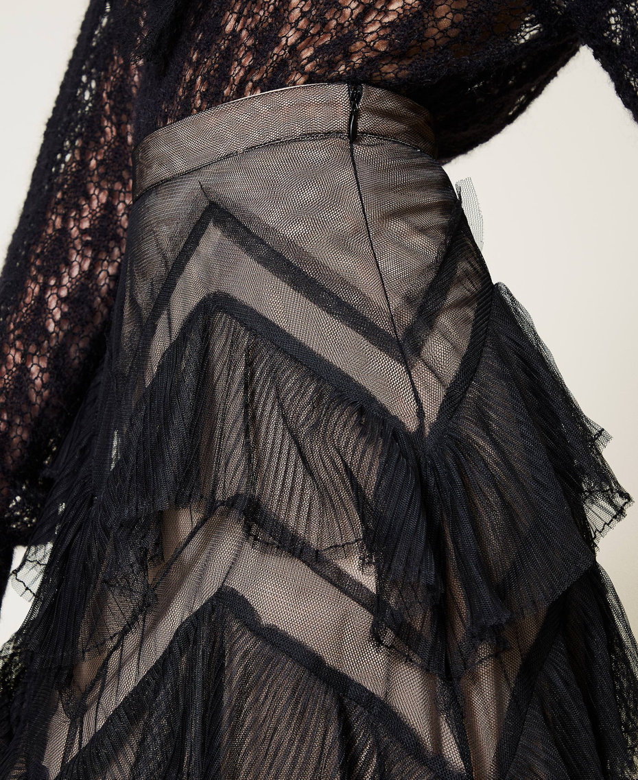 Long tulle skirt with pleated flounces Black Woman 212TP2204-04