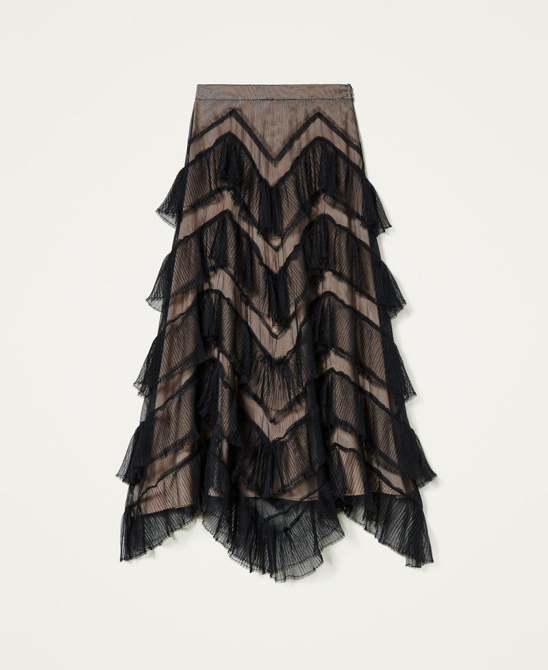 Long tulle skirt with pleated flounces Black Woman 212TP2204-0S
