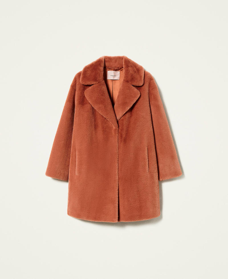 Однобортное пальто с карманами Коричневый "Рыжевато-коричневая пудра" женщина 212TP2230-0S