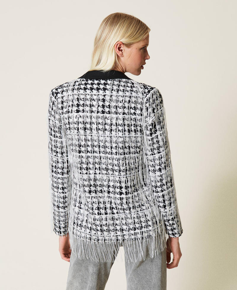 Blazer with sequin fringes &ldquo;Snow&rdquo; White / Black Large Houndstooth Woman 212TP2260-03