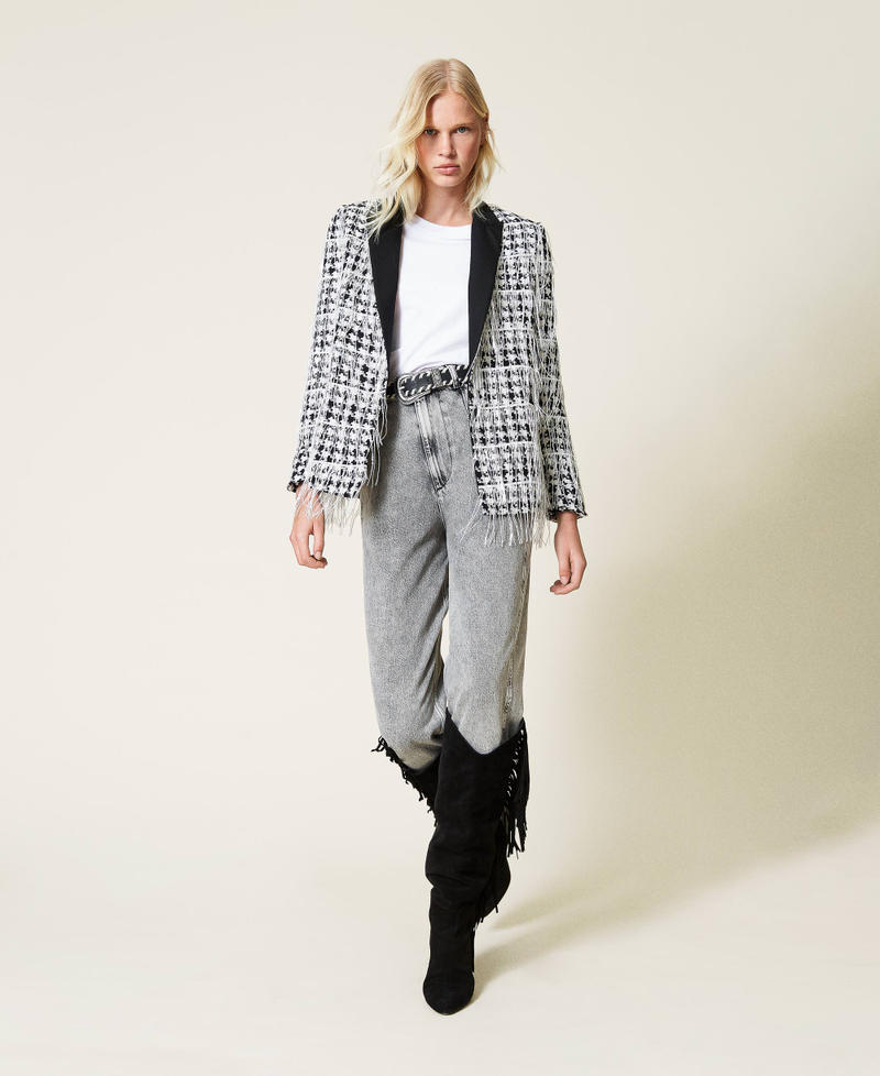 Blazer with sequin fringes &ldquo;Snow&rdquo; White / Black Large Houndstooth Woman 212TP2260-0T