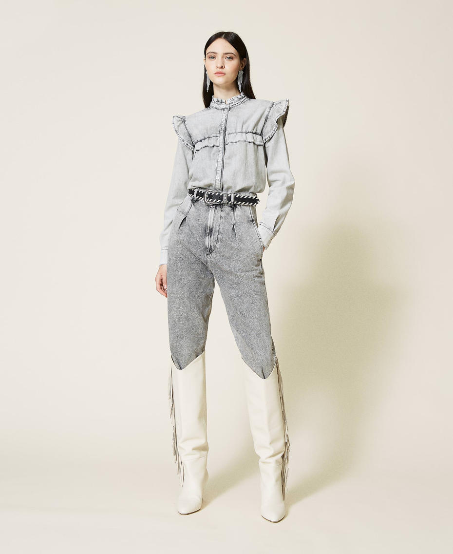 Jeanshemd mit Volants Denim grau-marmoriert Frau 212TP227B-01