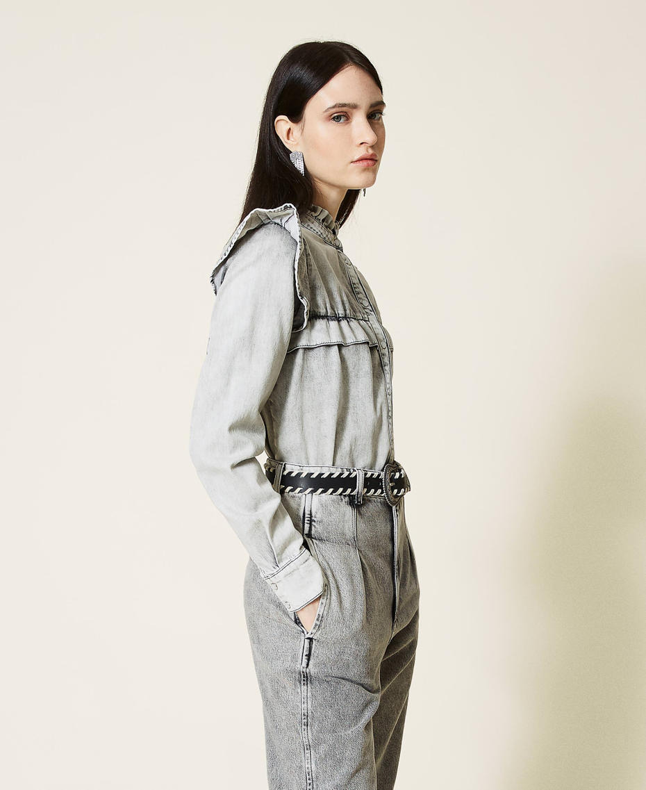 Jeanshemd mit Volants Denim grau-marmoriert Frau 212TP227B-03