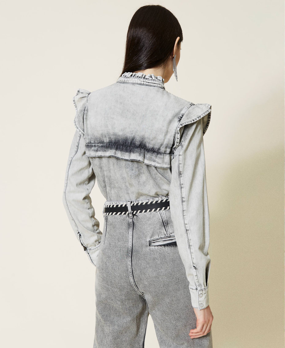 Jeanshemd mit Volants Denim grau-marmoriert Frau 212TP227B-04