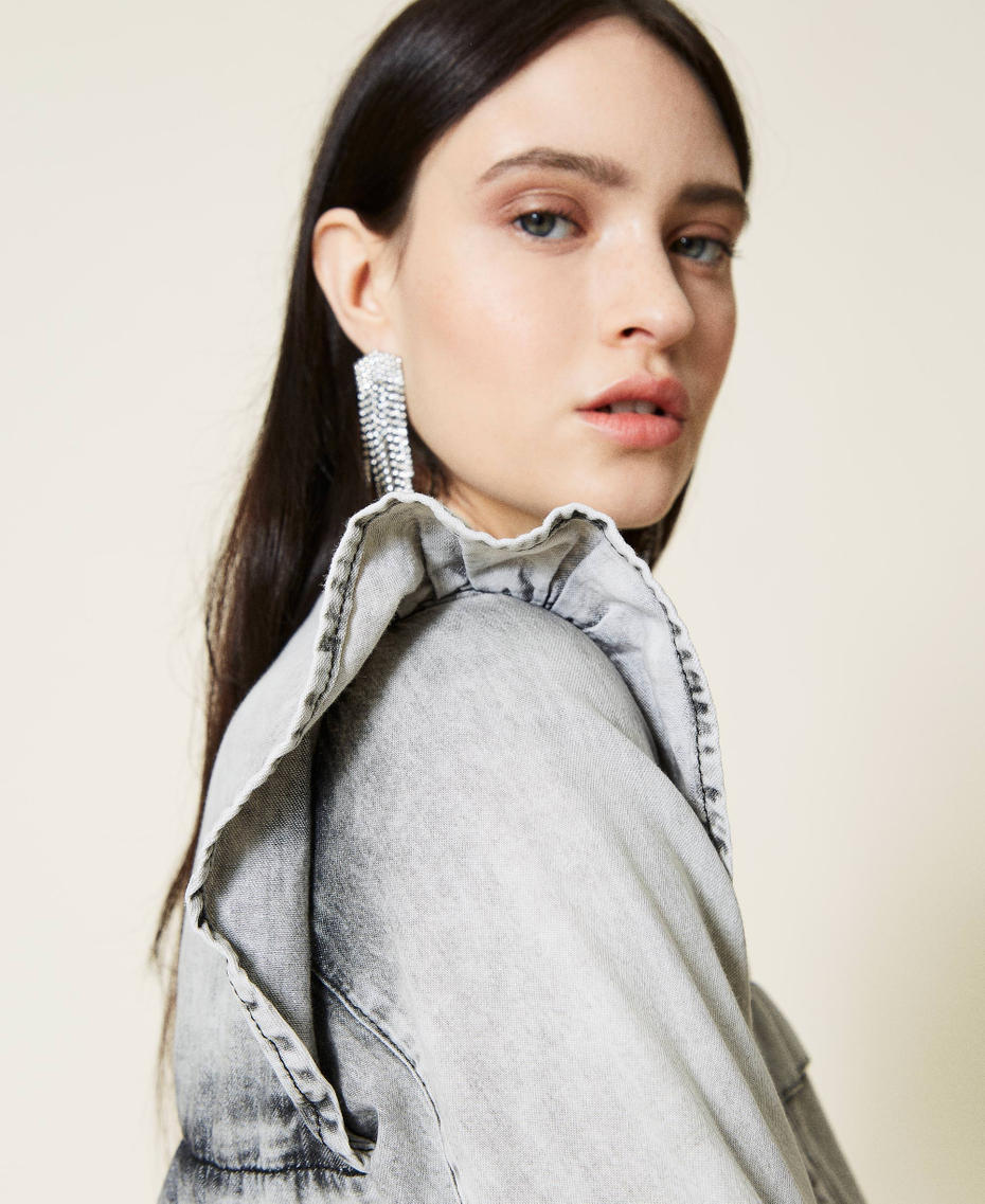 Jeanshemd mit Volants Denim grau-marmoriert Frau 212TP227B-05