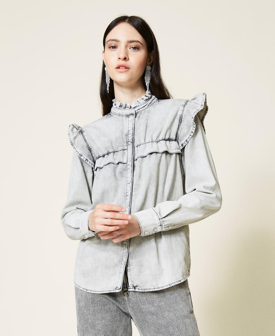Jeanshemd mit Volants Denim grau-marmoriert Frau 212TP227B-06