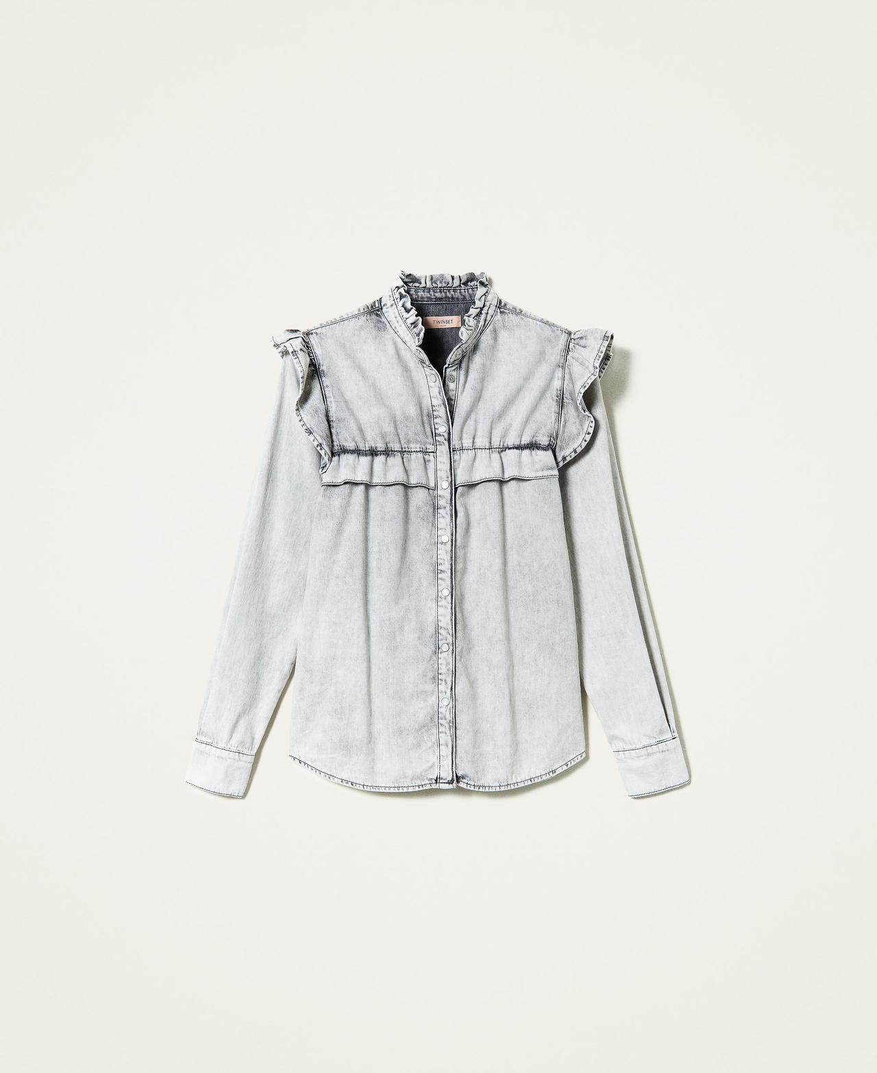 Jeanshemd mit Volants Denim grau-marmoriert Frau 212TP227B-0S