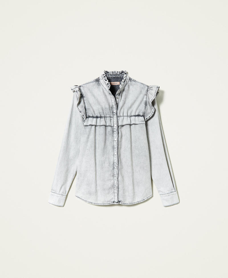 Jeanshemd mit Volants Denim grau-marmoriert Frau 212TP227B-0S