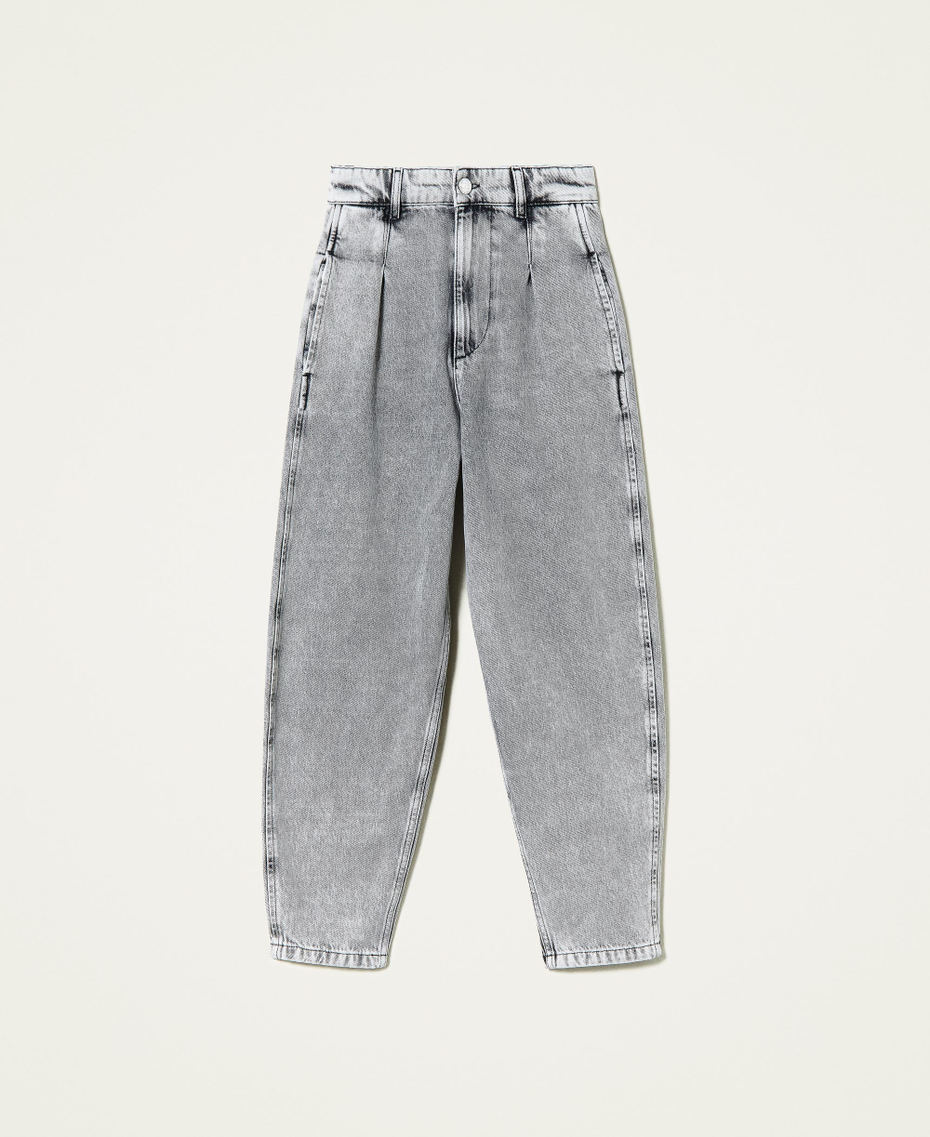 Marmorierte High-Waist-Jeans im Carrot-Fit Denim grau-marmoriert Frau 212TP227C-0S