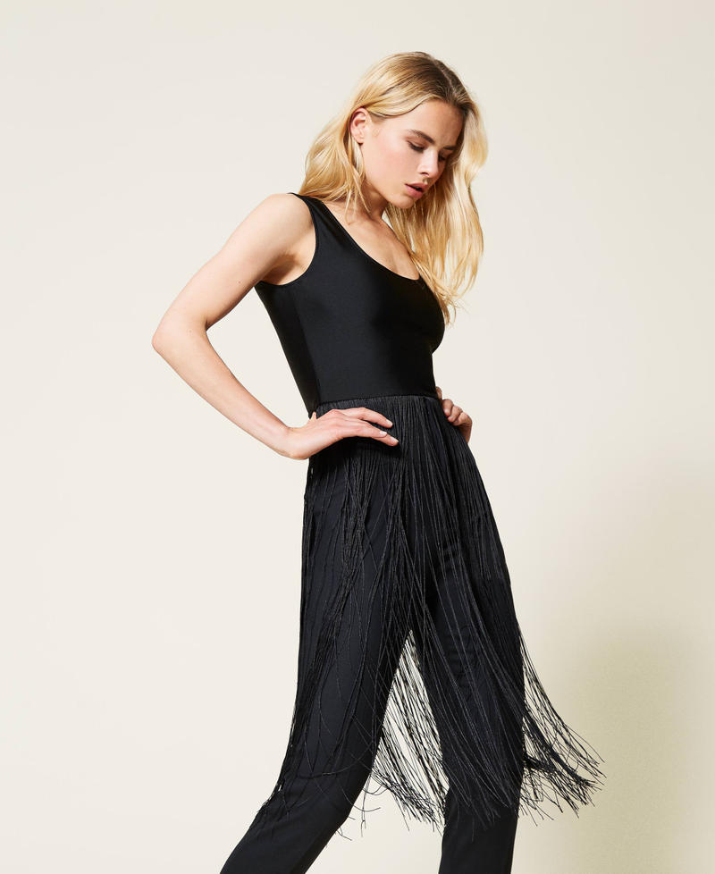 Body de punto con flecos Negro Mujer 212TP2310-01