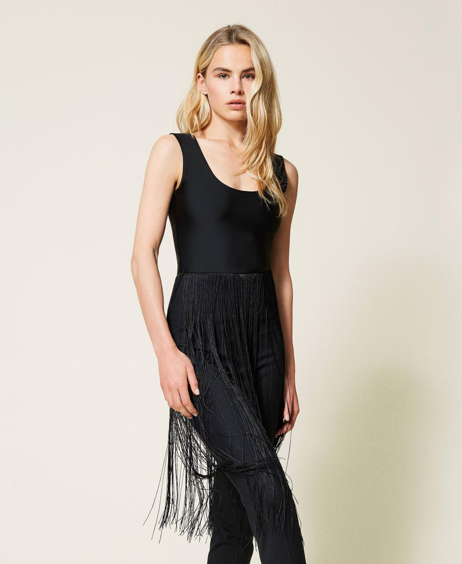 Body de punto con flecos Negro Mujer 212TP2310-04