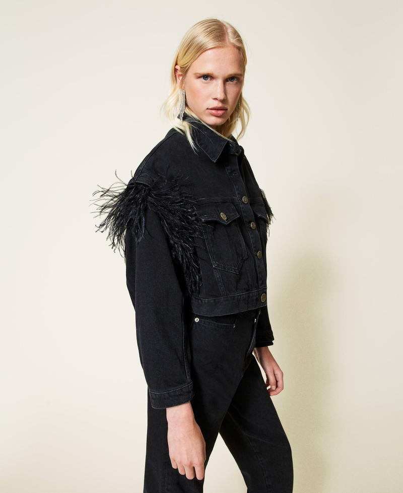 Black ruffle denim jacket online