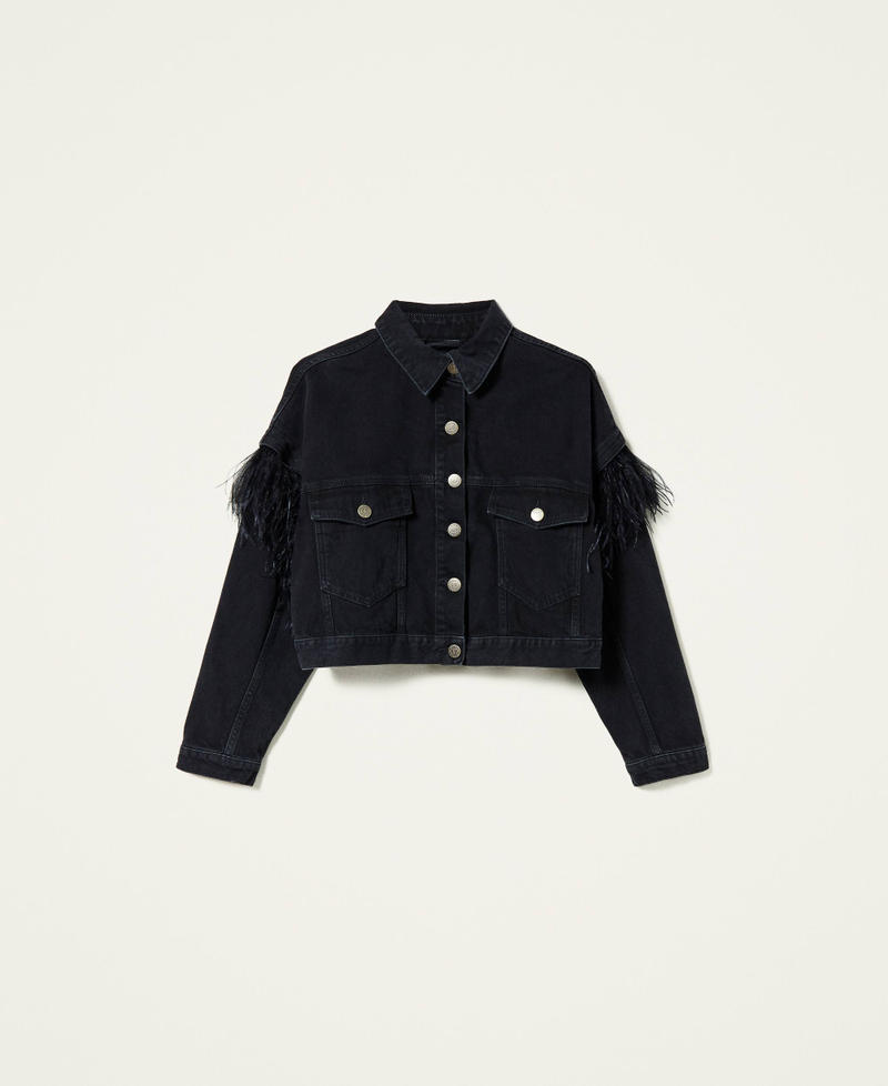 Giacca in jeans con piume Denim Nero Donna 212TP232A-0S