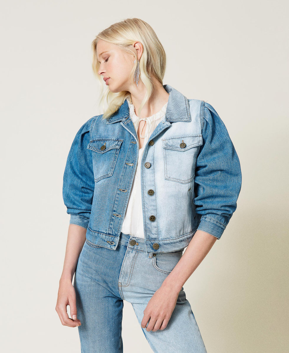 Two tone denim jacket Woman Blue TWINSET Milano