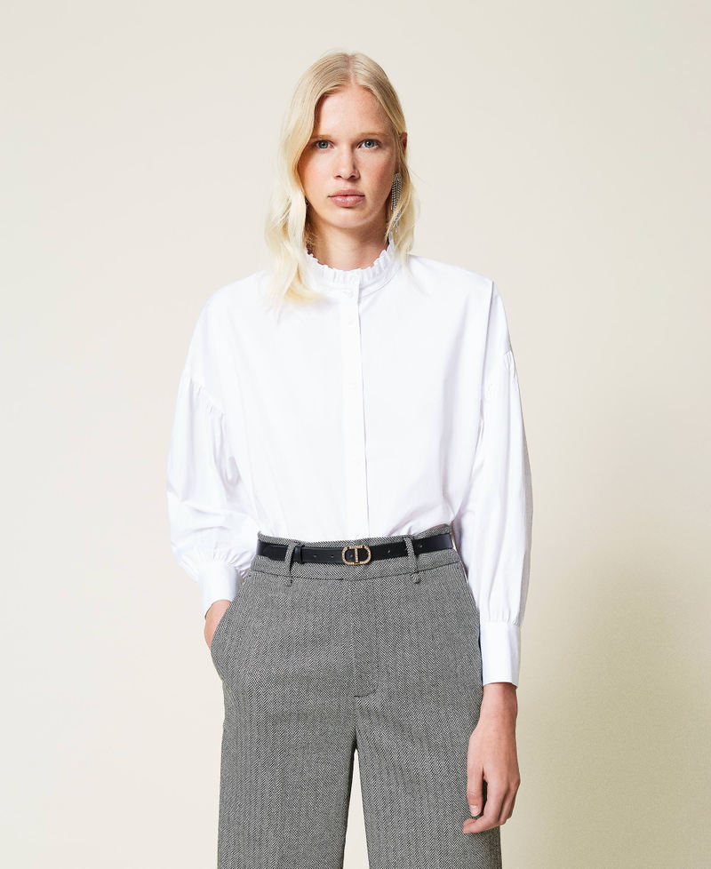 Poplin shirt with frills White Woman 212TP2380-01