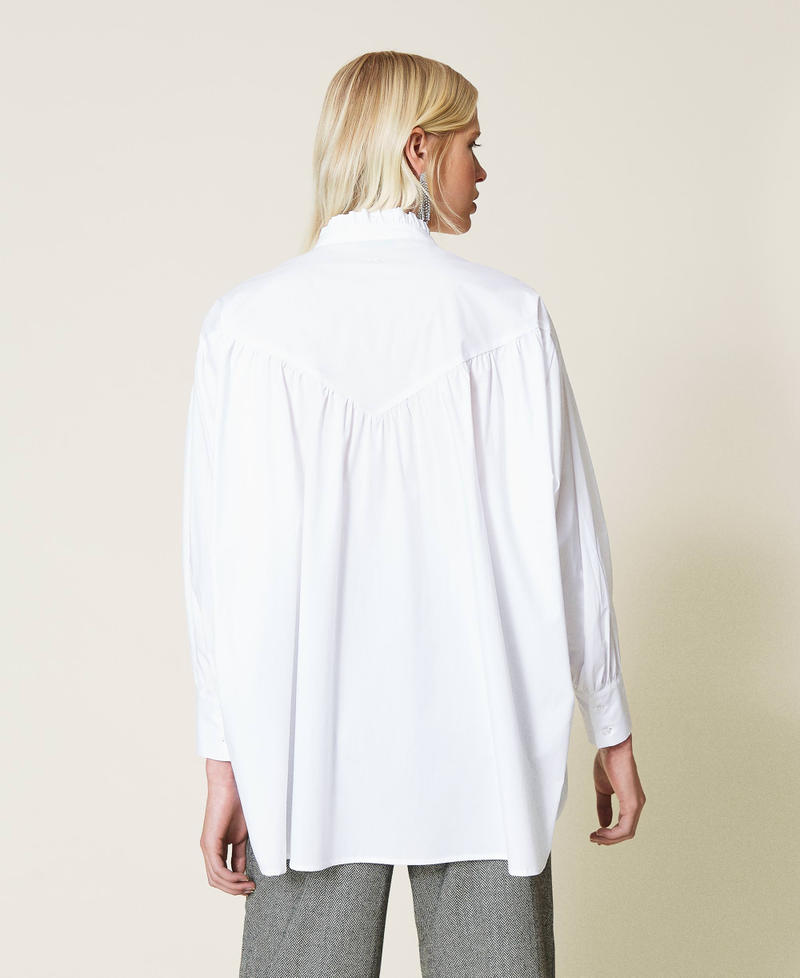 Camisa de popelina con volante Blanco Mujer 212TP2380-04
