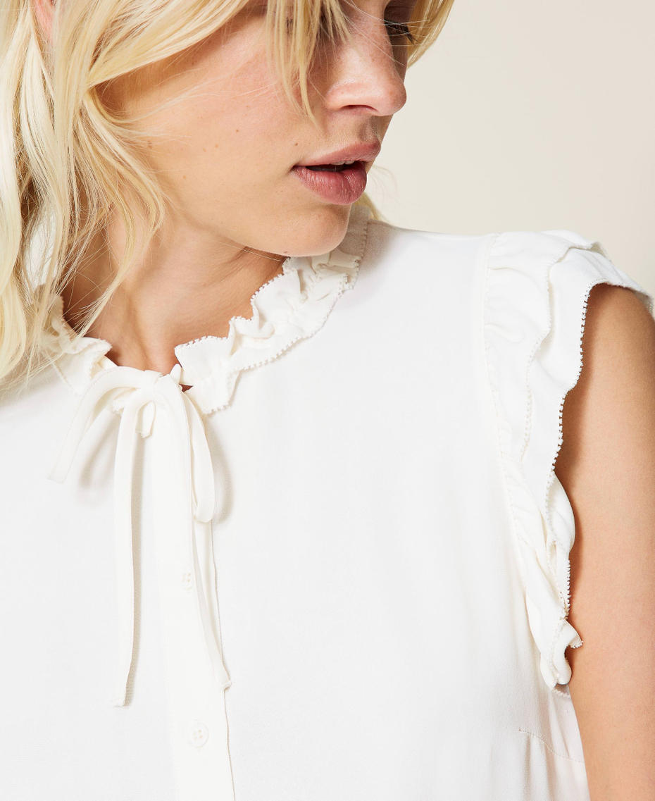 Camicia in crêpe con volant Bianco Neve Donna 212TP2476-05