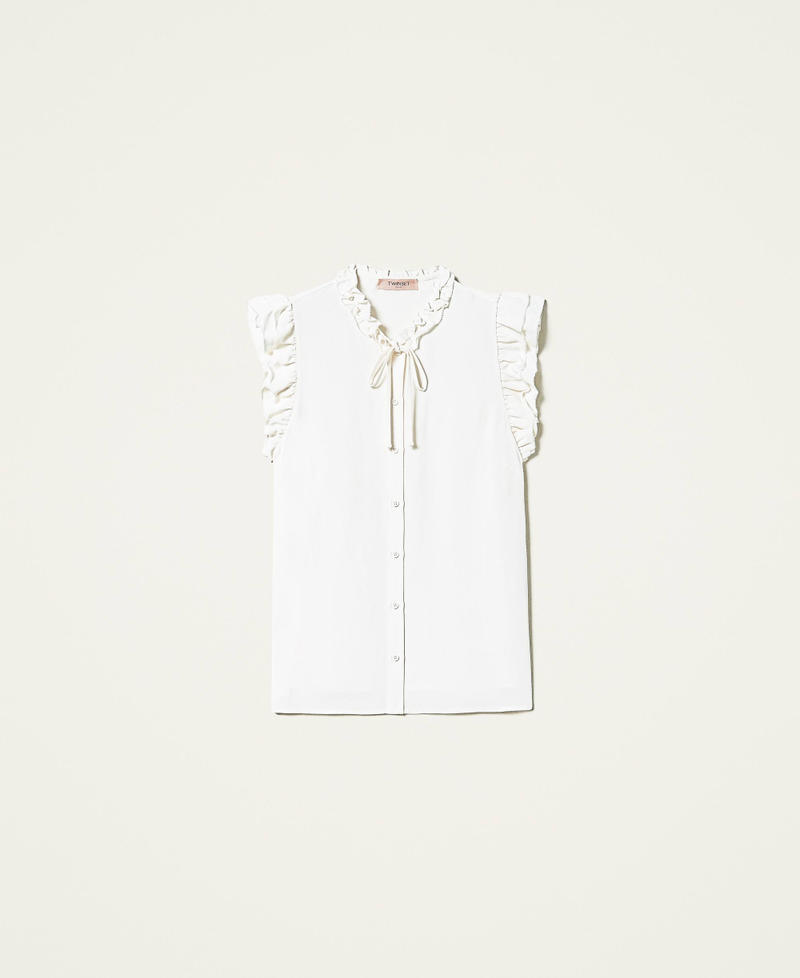 Camicia in crêpe con volant Bianco Neve Donna 212TP2476-0S