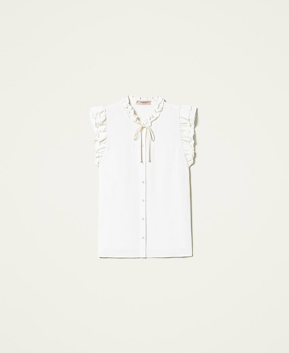Camicia in crêpe con volant Bianco Neve Donna 212TP2476-0S