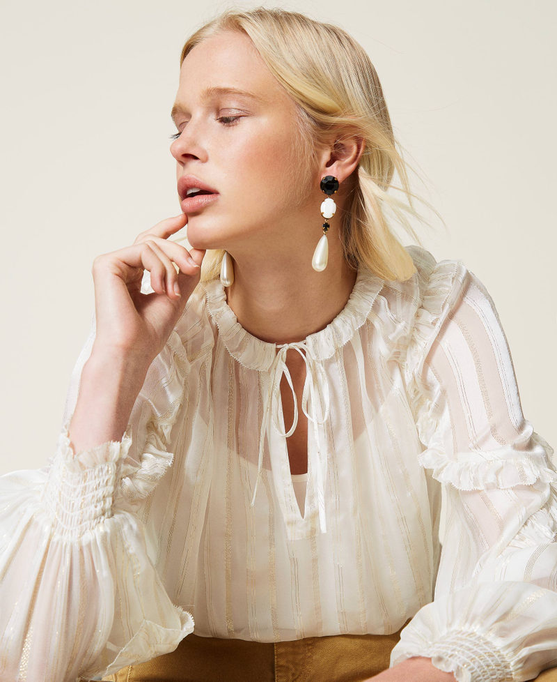 トップス Bluelea Silky jacquard blouse White Silky jacquard blouse | Bluelea