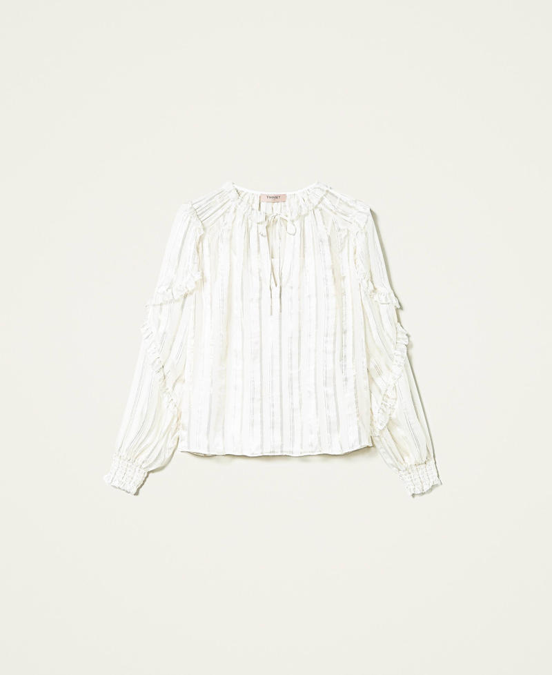 Jacquard silk chiffon blouse “Snow” White / Gold Stripe Woman 212TP2481-0S