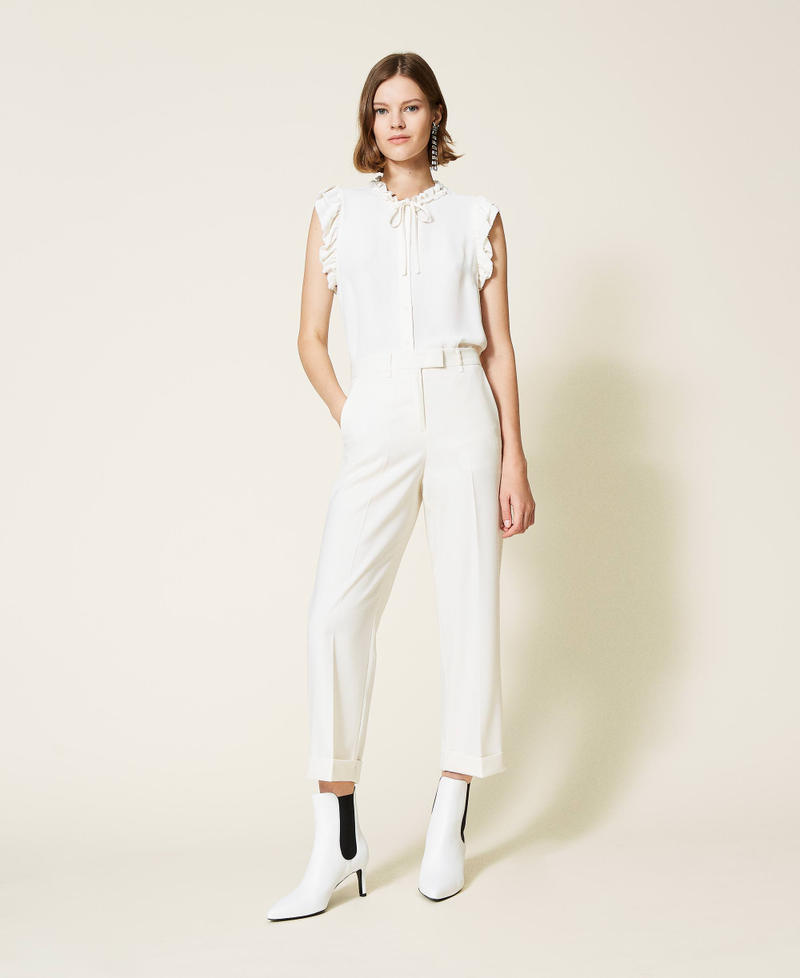 Pantalon cropped en laine Blanc Neige Femme 212TP2492-01