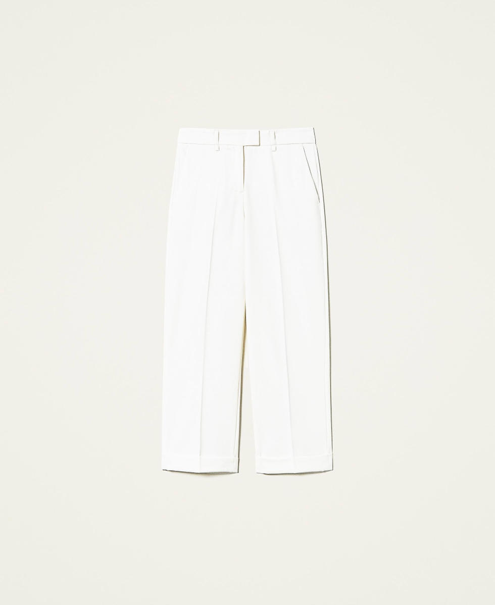 Cropped-Hose aus Wolle Wei&szlig; Schnee Frau 212TP2492-0S