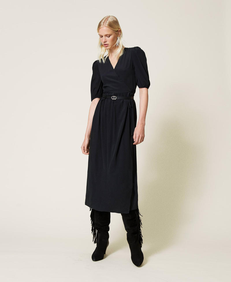 Длинное платье из смесового шелка Черный женщина 212TP2501-01