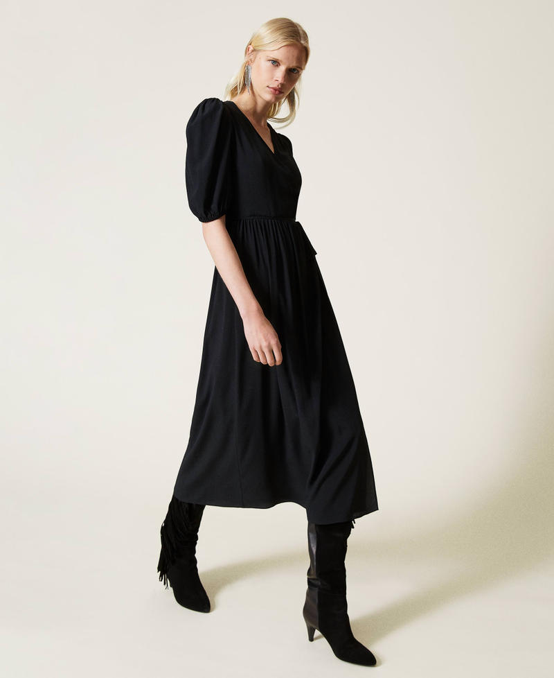 Длинное платье из смесового шелка Черный женщина 212TP2501-02