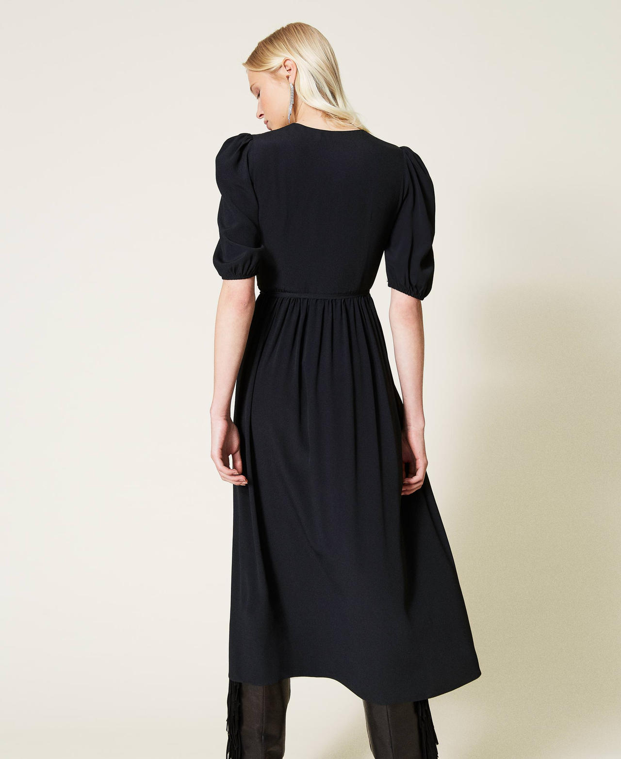 Длинное платье из смесового шелка Черный женщина 212TP2501-03
