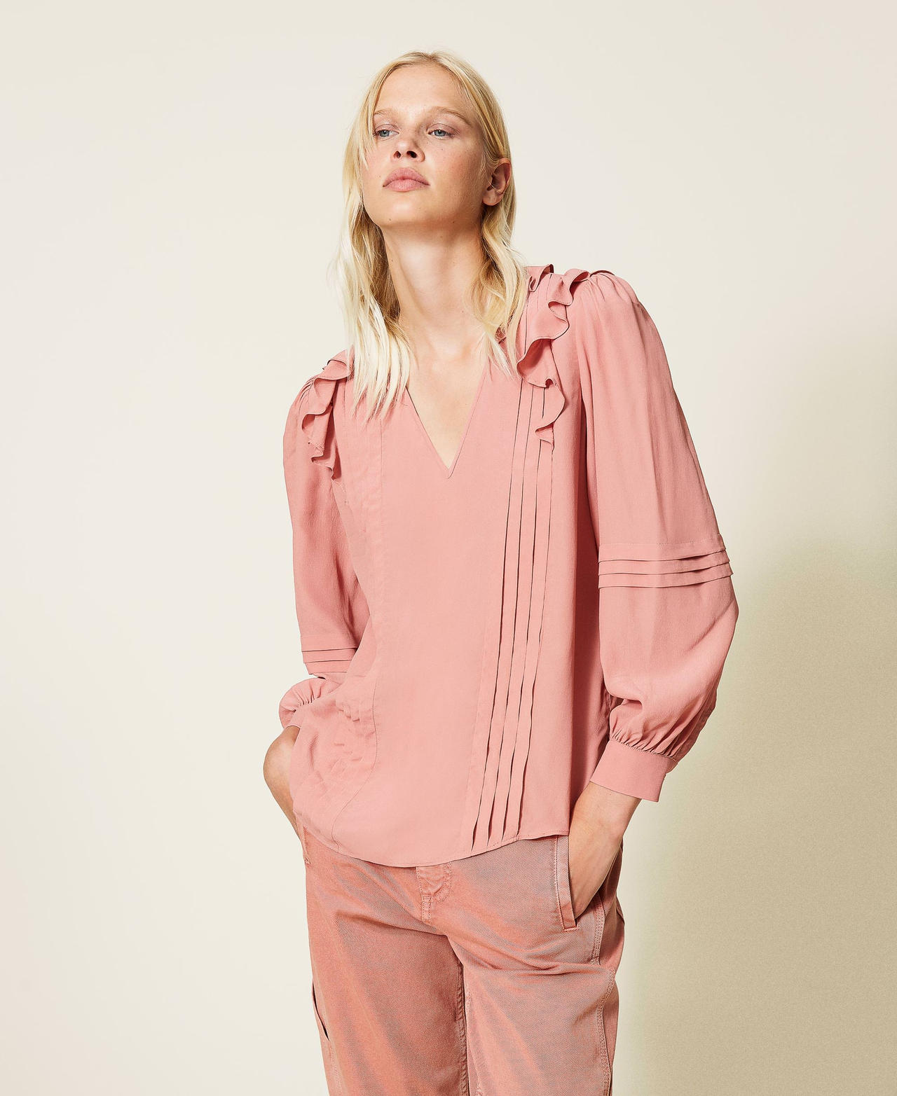 Блузка из смесового шелка с оборками Розовый Canyon женщина 212TP2505-02