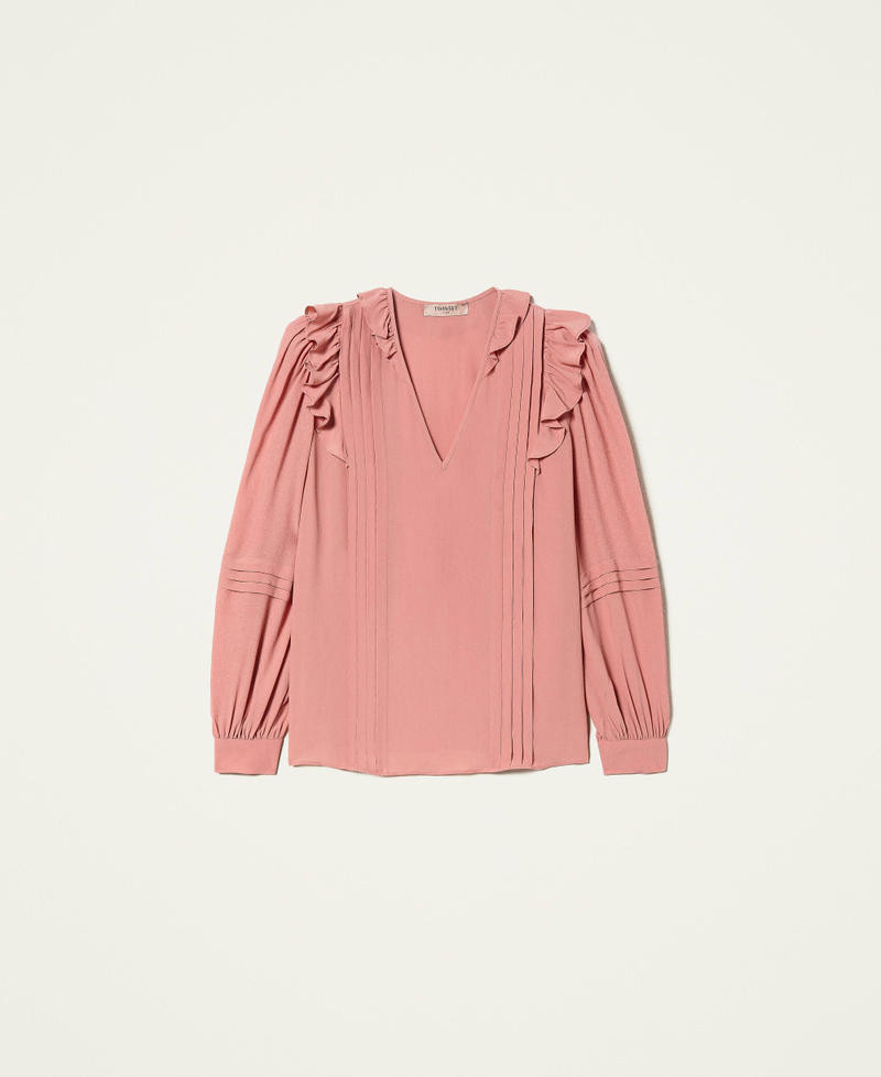 Silk blend blouse with ruffles Canyon Pink Woman 212TP2505-0S