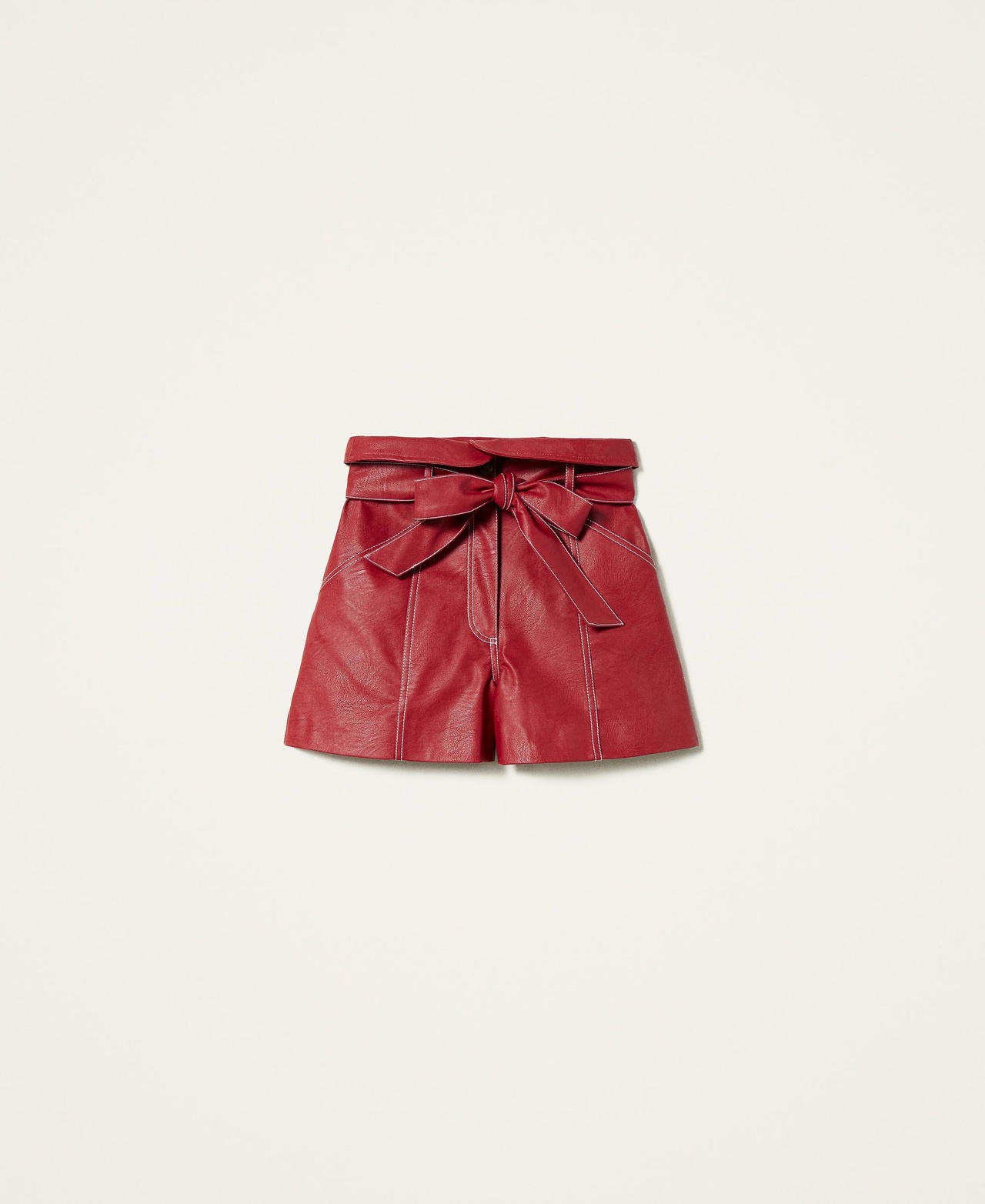 High-Waist-Shorts mit G&uuml;rtel Dunkle Himbeere Frau 212TP2510-0S