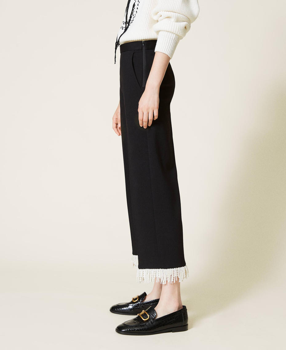 Cropped trousers with fringes Black Woman 212TP2530-04