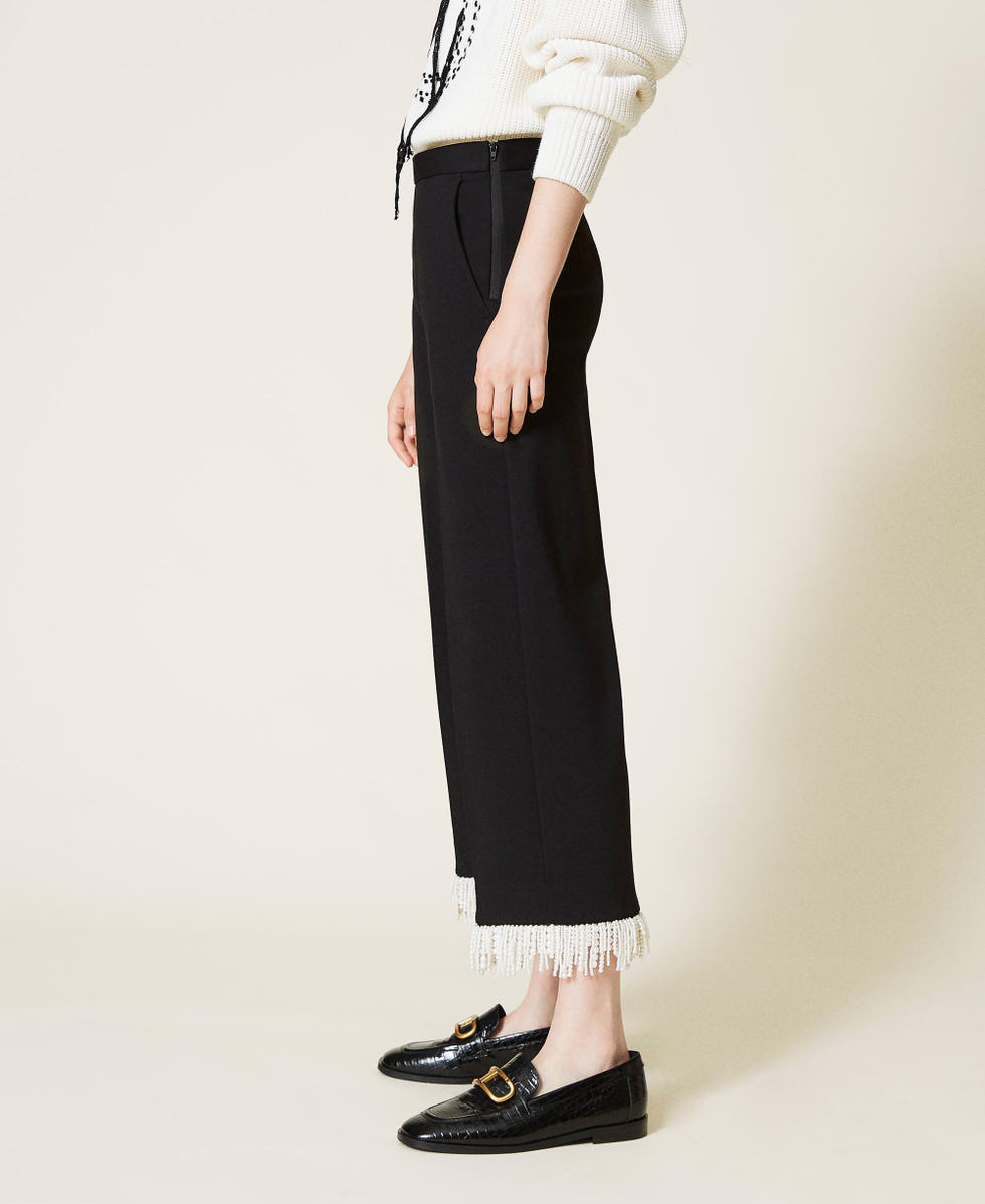 Cropped trousers with fringes Woman Black TWINSET Milano