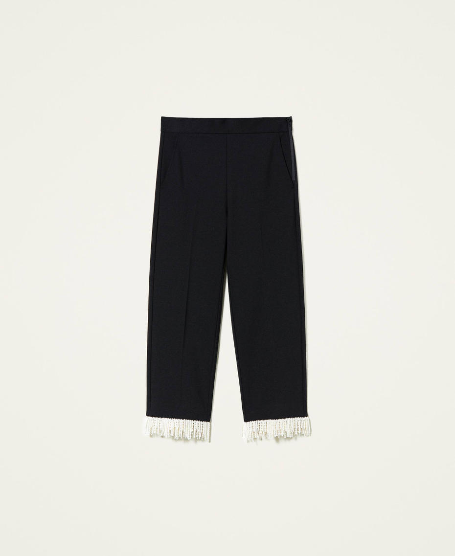 Cropped trousers with fringes Black Woman 212TP2530-0S