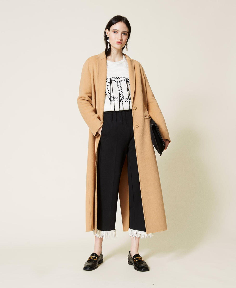 Cropped trousers with fringes Black Woman 212TP2530-0T