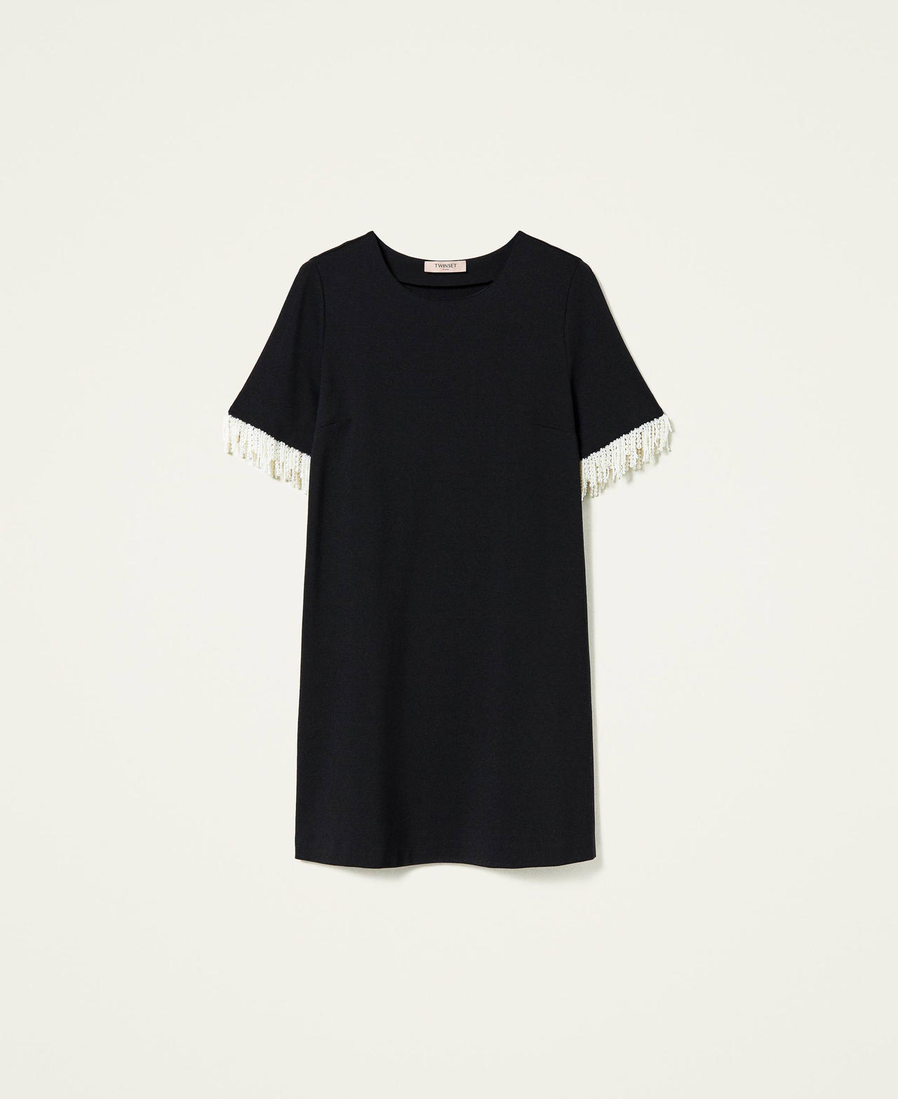 Kleid mit Perlenfransen Schwarz Frau 212TP2531-0S