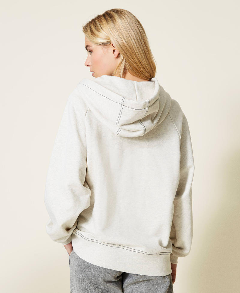 Felpa con cappuccio e frange di perle Grigio M&eacute;lange Chiaro Donna 212TP2540-04