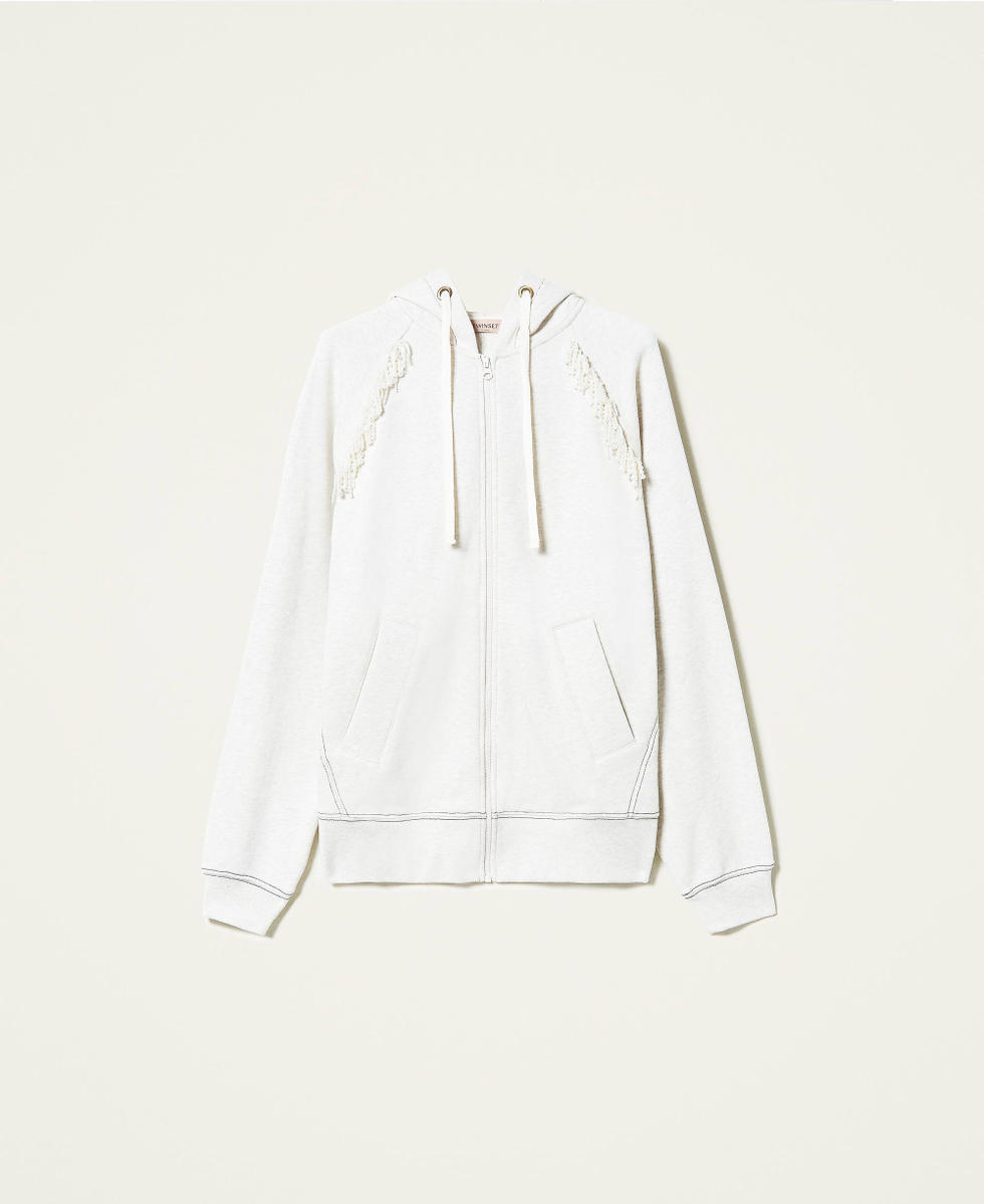 Hoodie with pearl fringes Woman Grey TWINSET Milano