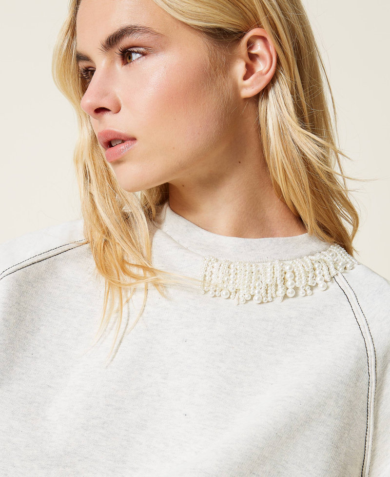Sweatshirt with pearl fringes Light Gray Mélange Woman 212TP2541-01