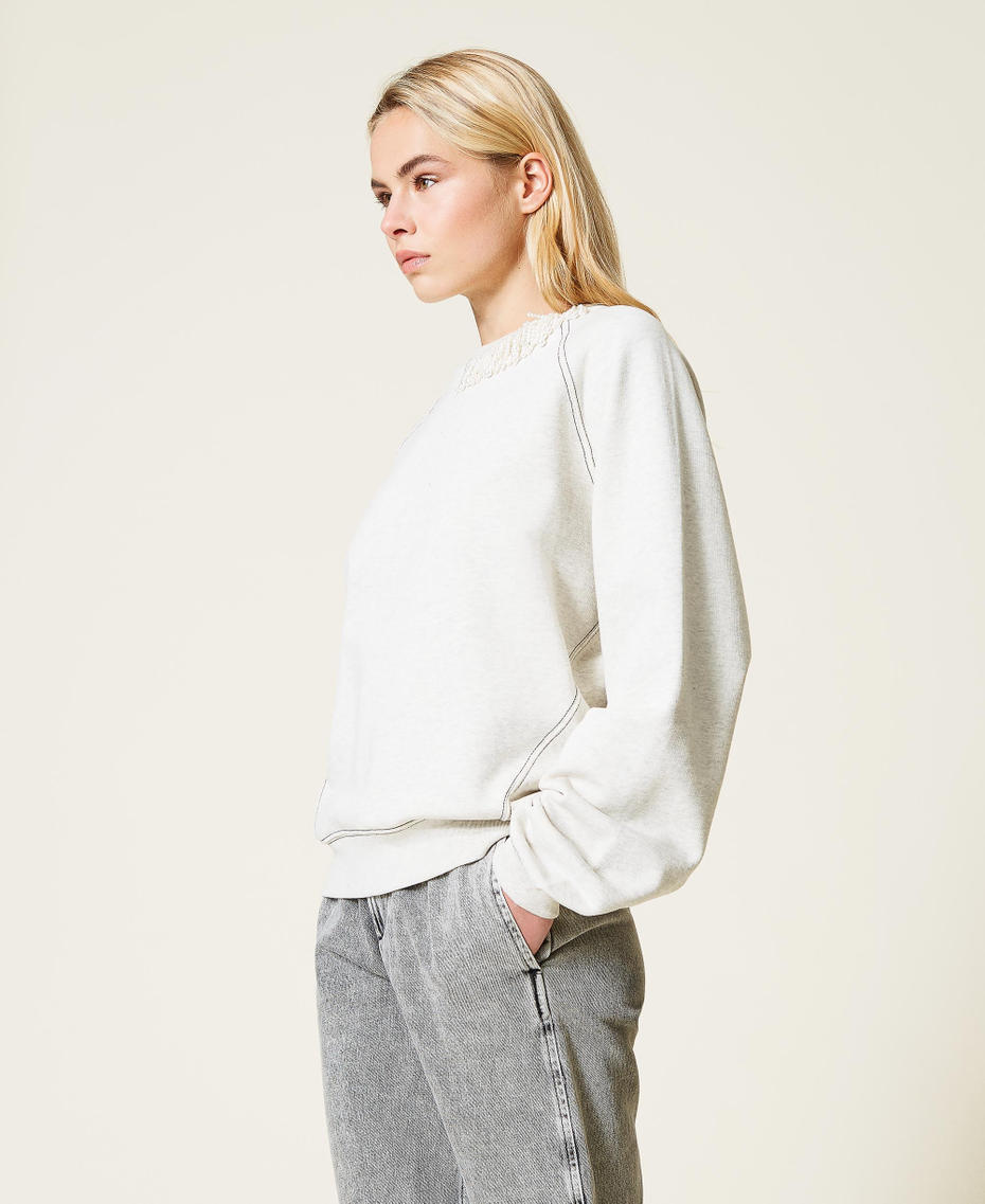 Sudadera con flecos de cuentas Gris M&eacute;lange Claro Mujer 212TP2541-03